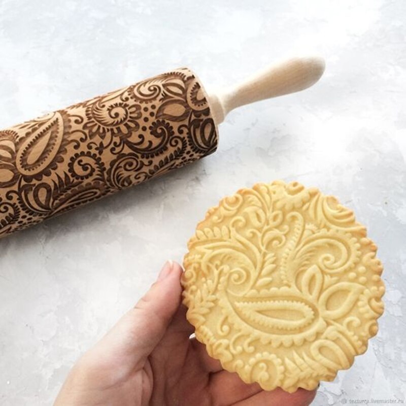 Reliëf deegroller kerstbloem hout gegraveerd bakkoekjes pinnen voor pizza klei pasta koekjesdeegroller