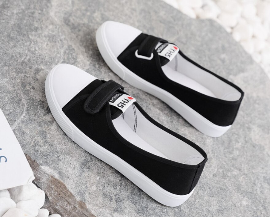 Baskets femme toile chaussures femme chaussures plates chaussures blanches chaussures décontractées noir mocassins femme: Black / 36