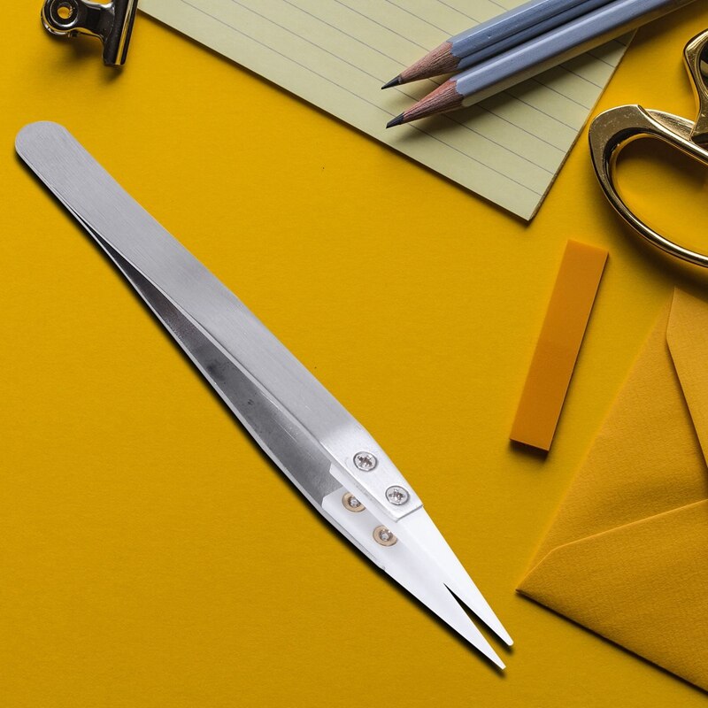 Keramische pincet met roestvrijstalen handvat vuurvast zuurbestendig puntig pincet en gebogen corrosiebestendig