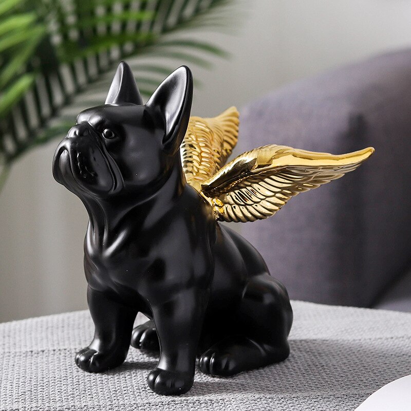 Enkle moderne boligindretning dekorationer sort guld bulldog keramik hund håndværk stue indgang ideer til indretning af hjemmet