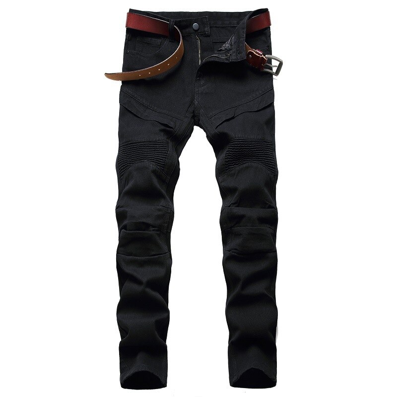 Jeans Men Locomotive Jean Homme Denim Spijkerbroeken Heren Biker Casual Pants Slim Fit Dungarees Pantalon Hombre: Black / 29