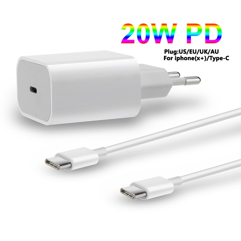 USB-C Typ C Schnelle USB Ladegerät 3,0 QC PD Ladegerät 20W USB kabel EU/uns/AU/UK Stecker USB Für iPhone für Samsung ForXiaomi