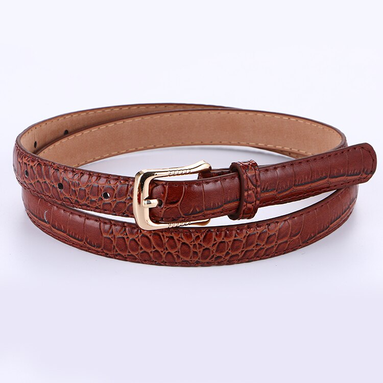 Bra kvinna pu läder skinny belt tunna midjeband remmar smala krokodil mönster bälten pin spänne bälte lady jean student