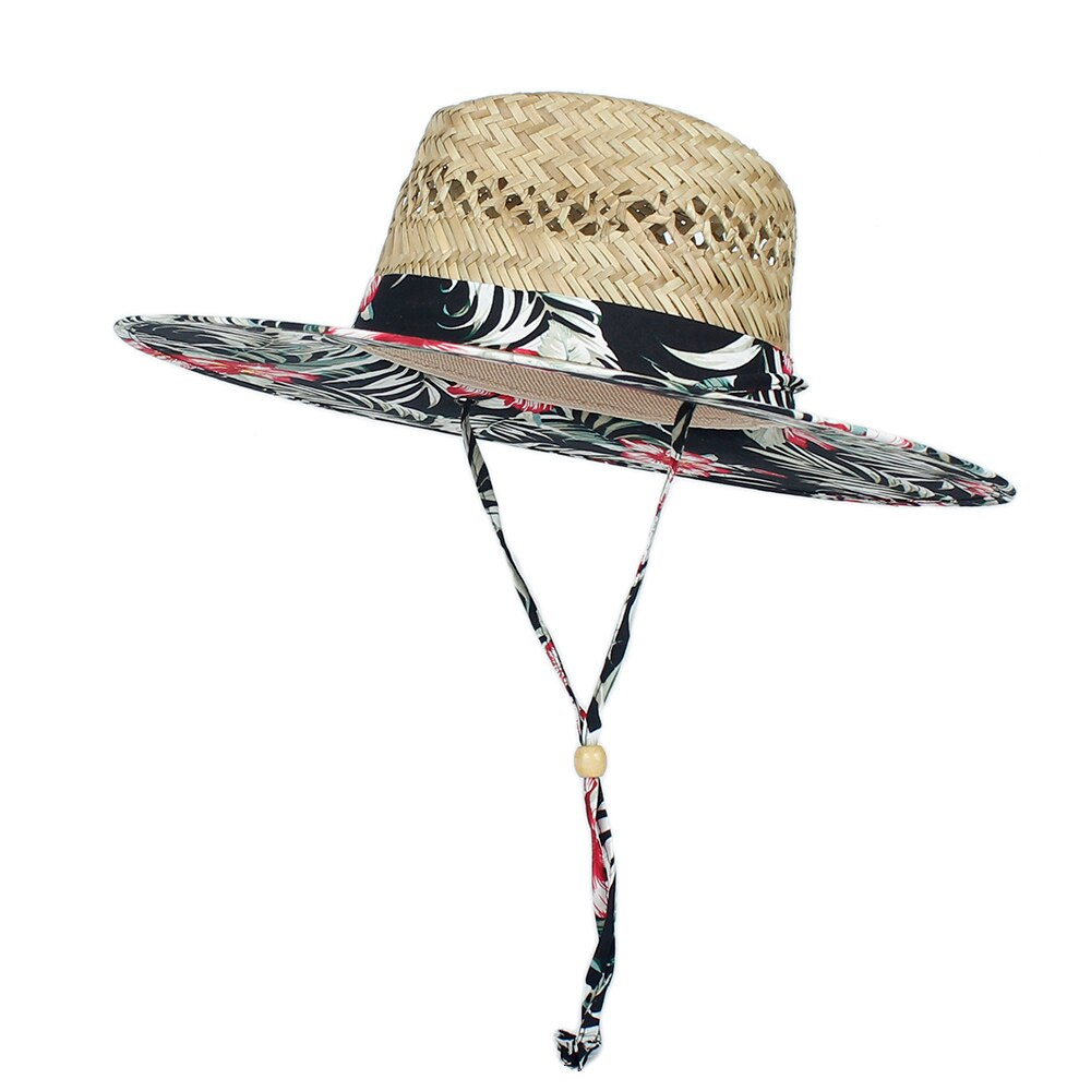 Summer Women Lifeguard Hat 100% Natural Straw Weave Lady Beach Sun Hat Outdoor Bohemia Wide Brim Fedora Panama Hat Size 58-59CM
