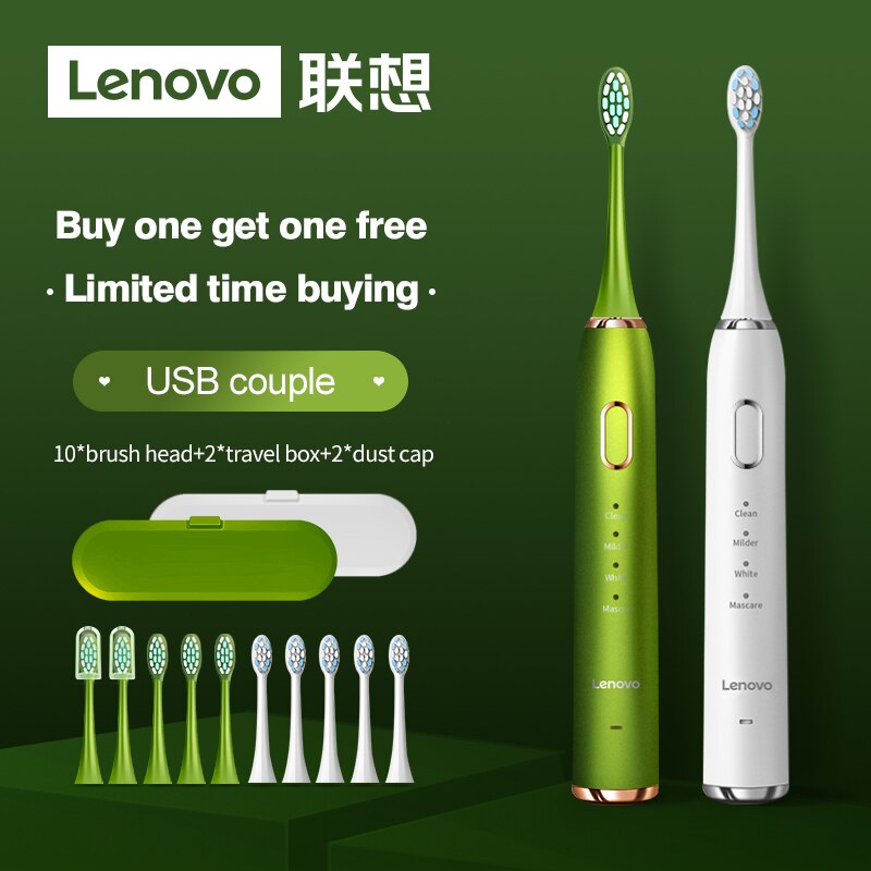 Sonic Toothbrush IPX7 Waterproof 5 Mode 45000 Minute Sterilization Protect Teeth Lenovo Electric Toothbrush: Set 1