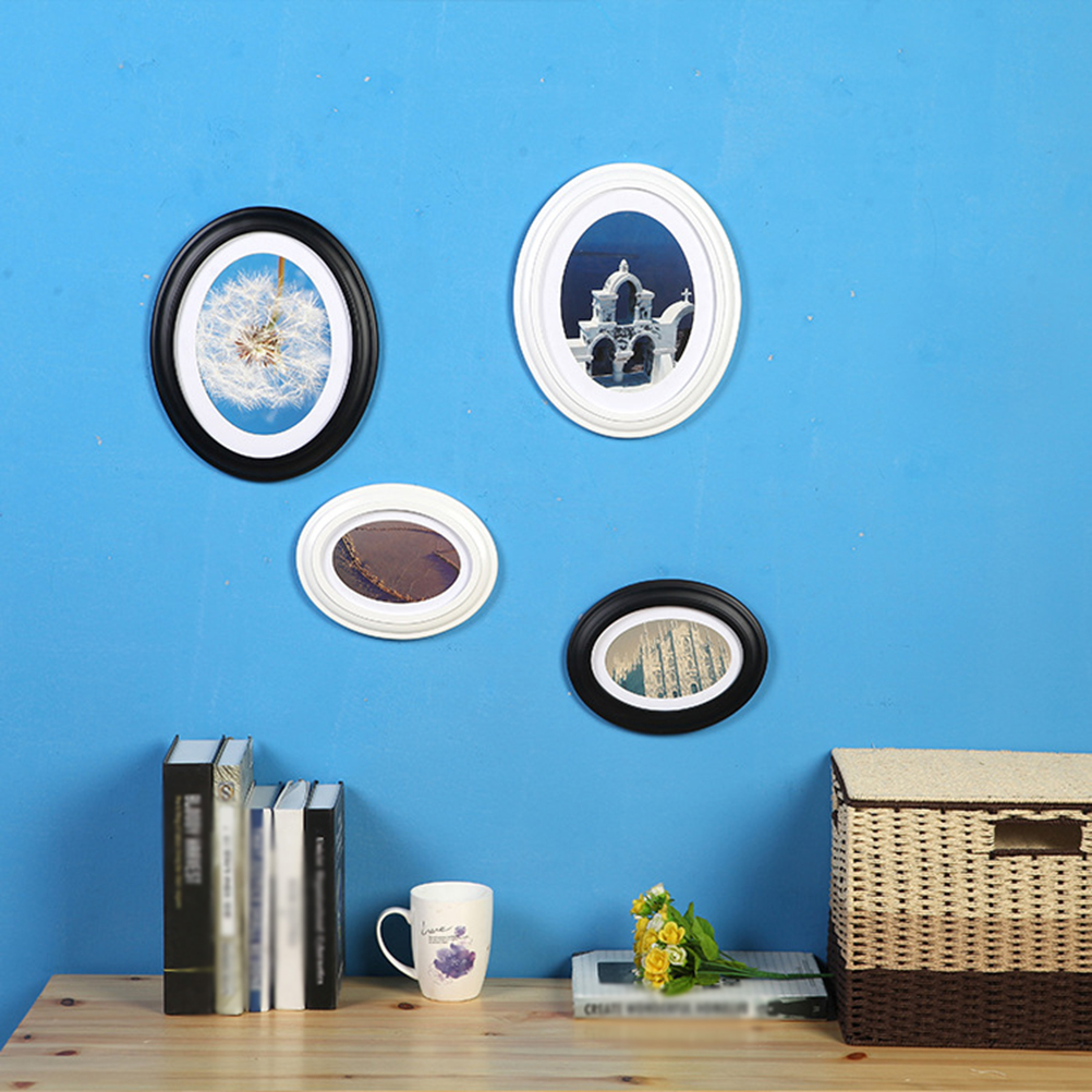 Marco de fotos de madera ovalado clásico de 7 pulgadas/10 pulgadas marco de cuadro decorativo colgante de pared con clavo sin costuras y clavo S