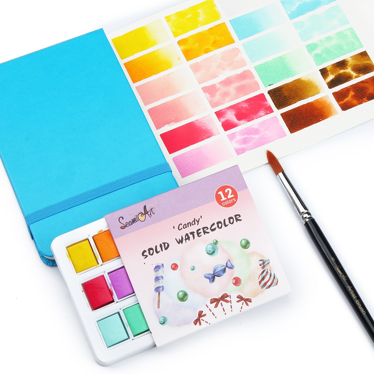 SeamiArt-Juego de acuarelas lavables para niños, pinturas de acuarelas en 12 colores, juego de acuarela sólido, paquete Simple para pintar