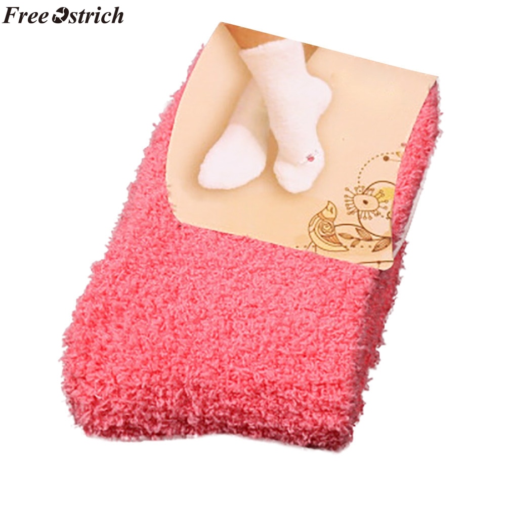 FREE OSTRICH 1 Pair Home Women Girls Soft Bed Floor Socks Fluffy Warm Winter Pure Color Thick towel socks