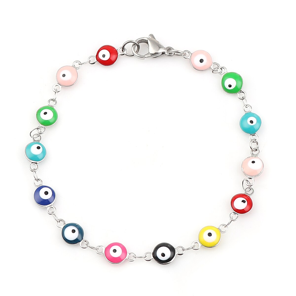 Bonito 304 pulseiras de aço inoxidável para mulheres olho turco multicolorido mal olho pulseiras esmalte jóias presentes cinta, 1 peça: Mixed Enamel