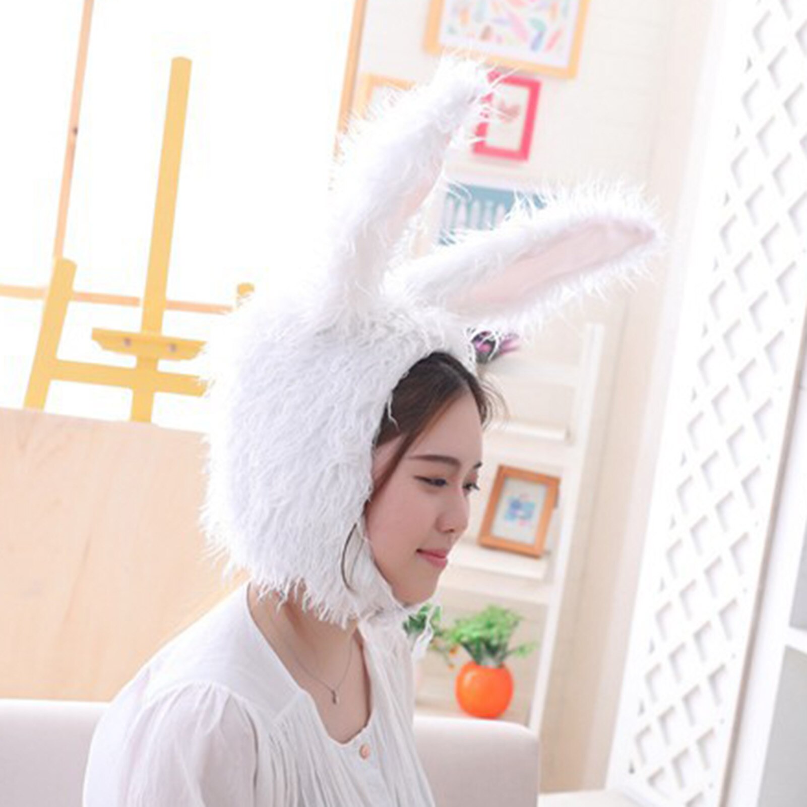 Cute Plush Long Rabbit Bunny Ear Hat Earflap Cap Head Warmer Costume Photo Prop