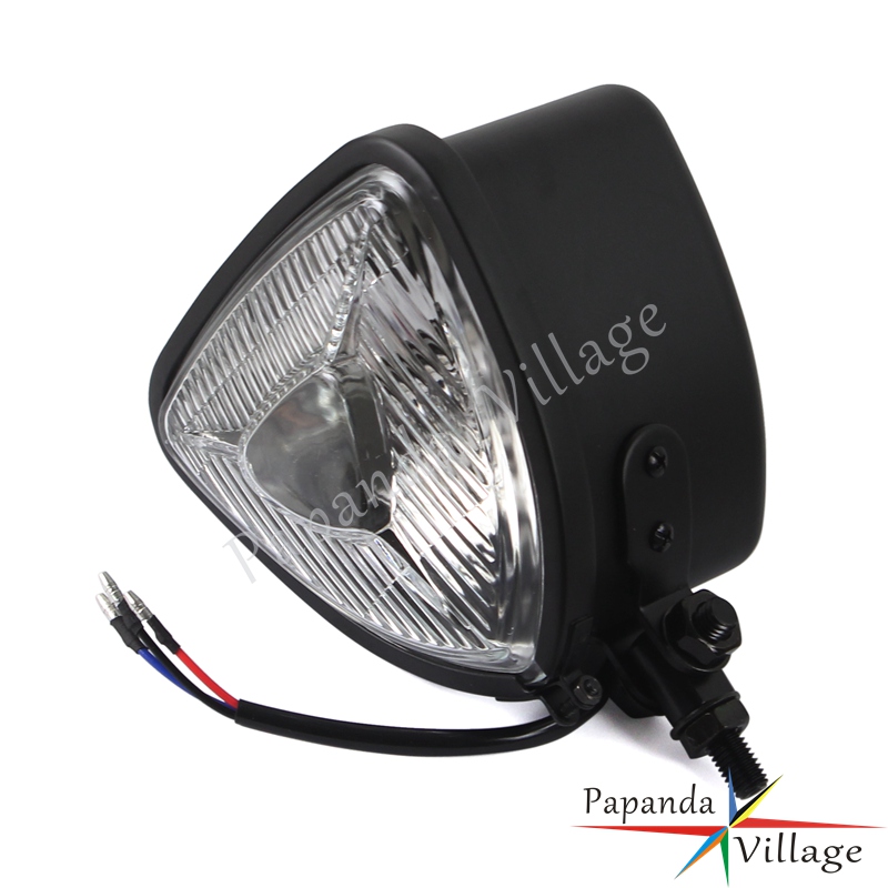 Phare triangulaire universel chromé pour motos Harley XL883 XL1200 Street Bob Fat Bob Low Rider Chopper, ambre H4 12V: WHITE