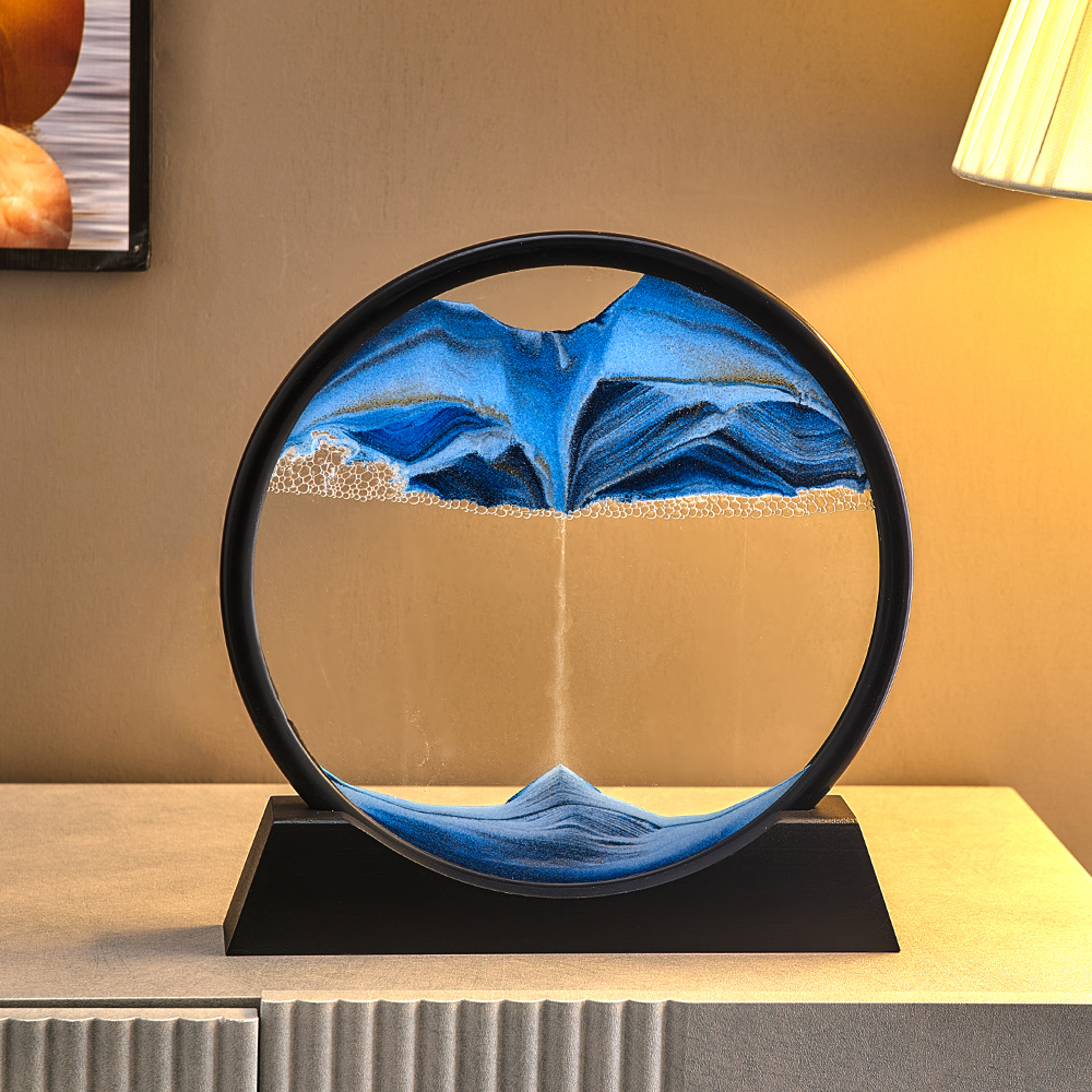 Paesaggio Di Sabbia Del Mare Profondo A Clessidra 3d Quadro Sabbia Mobile 3D - Clessidra Rotonda 12 Pollici, Decorazione Rilassante, Nero Oggetti Per La Casa