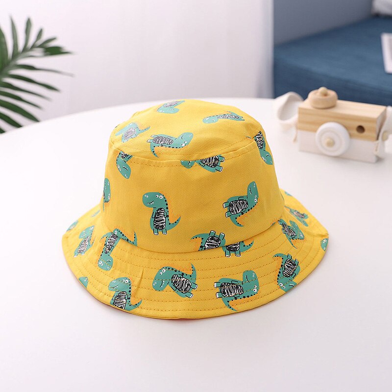 Söt dinosaurie baby hatt vår sommar barn flicka pojke hink keps utomhus barn småbarn fiskare strand solhatt: Gul