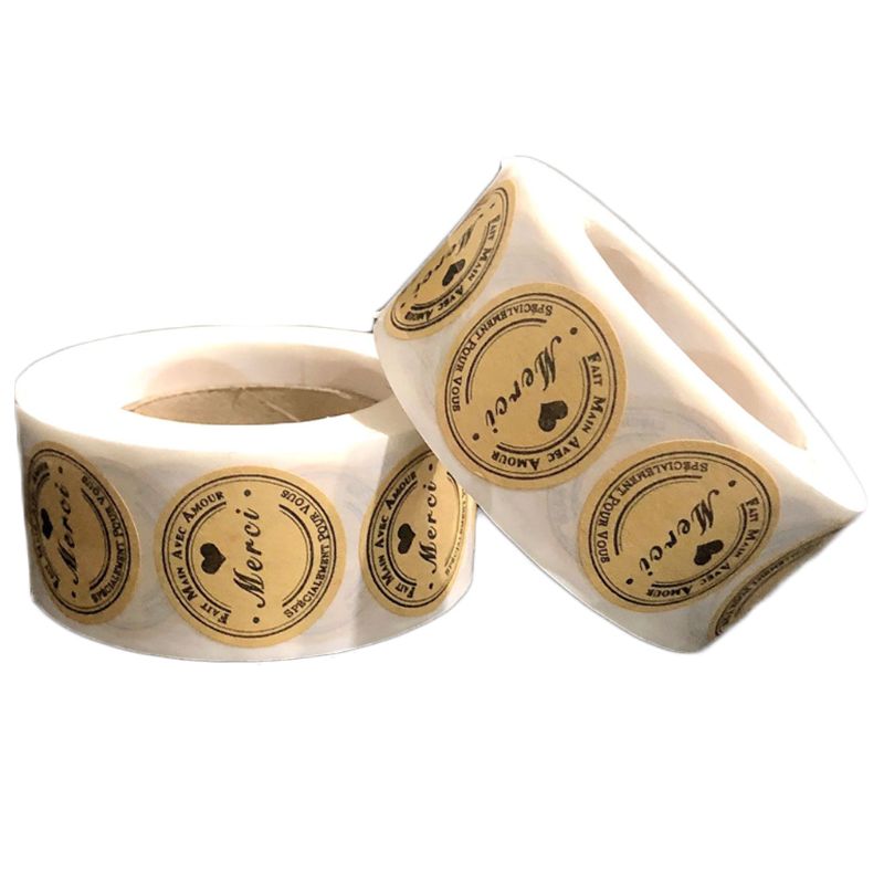 500pcs Kraft Merci French Thank You labels Stickers Envelope Package Seal