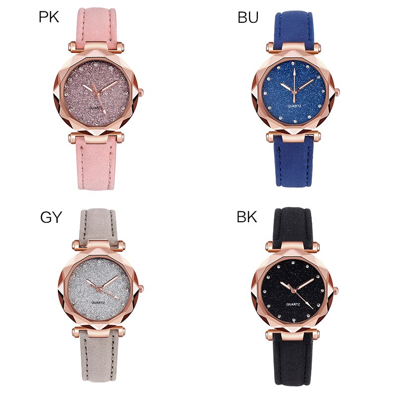 Montre Premium femme romantique ciel étoilé montre en cuir strass simple dames bracelet givré montre pailleté
