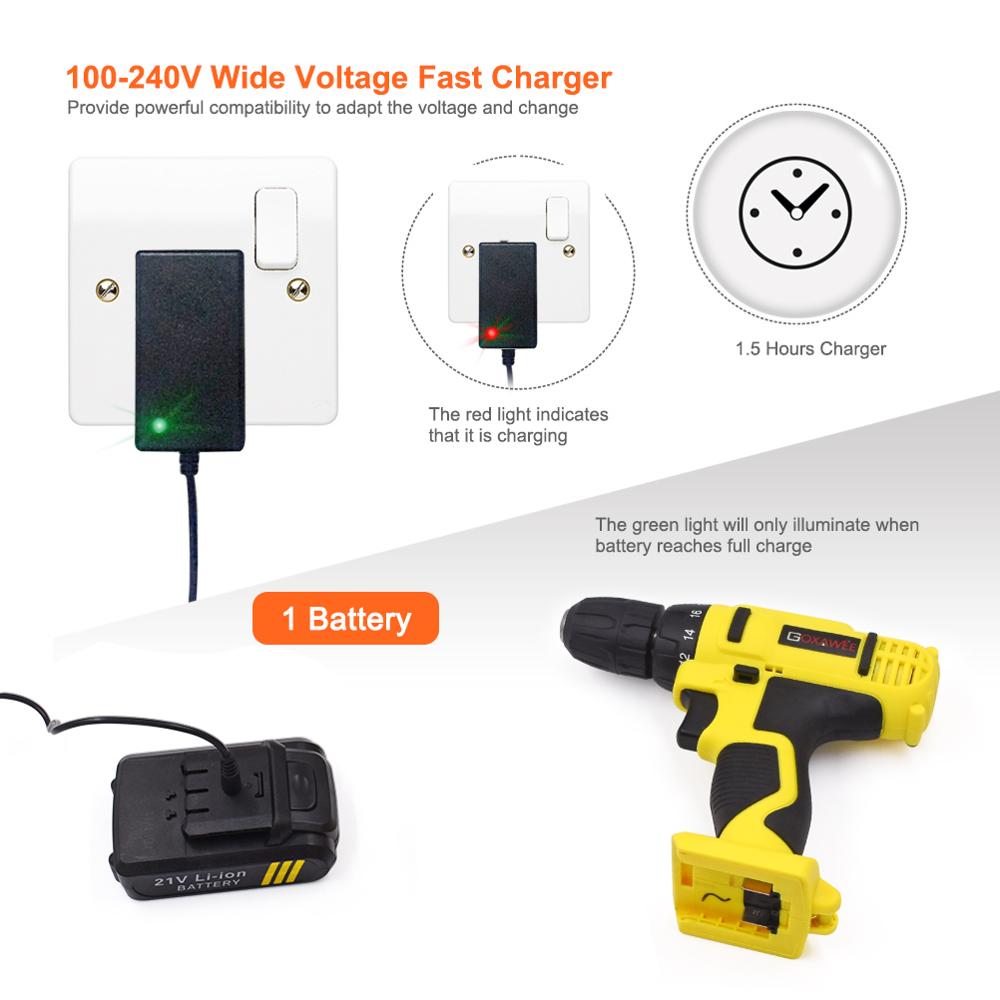 GOXAWEE 21 V/12 V destornillador eléctrico inalámbrico Mini taladro eléctrico de iones de litio que funciona con pilas herramientas eléctricas recargables de 2 velocidades