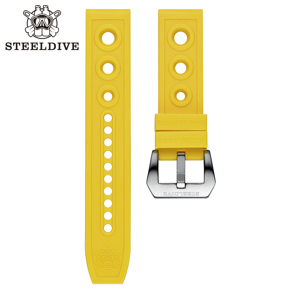 STEELDIVE bracelet mécanique automatique bracelets de montre de remplacement montres de plongée automatiques bracelet en caoutchouc bleu 20/22mm: Argent jaune / 24mm
