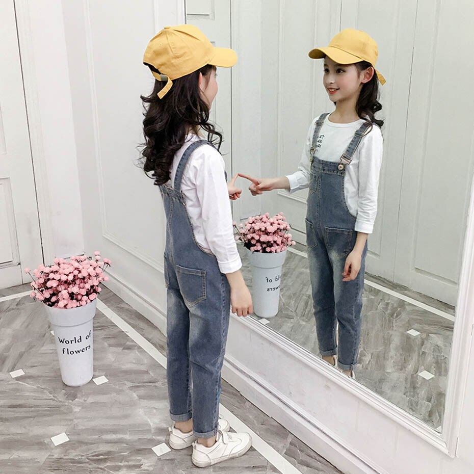 Vår höst barn flickoverall casual långa byxor solida jumpsuits för tonåringar barnkläder byxor med rem 6 8 10 12 14