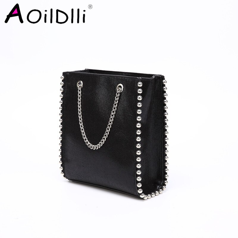 Vintage Large Capacity Totes Chain Rivet Women Shoulder Bags Lady Luxury Pu Leather Handbags Purses Bucket 2109