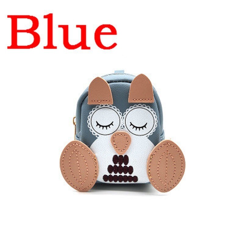 Nette Eule Kleine Tasche Frauen PU Leder Geldbörsen Handtasche Mädchen Münze Karte Halter für Kinder Geldbörsen Keychain: Blau