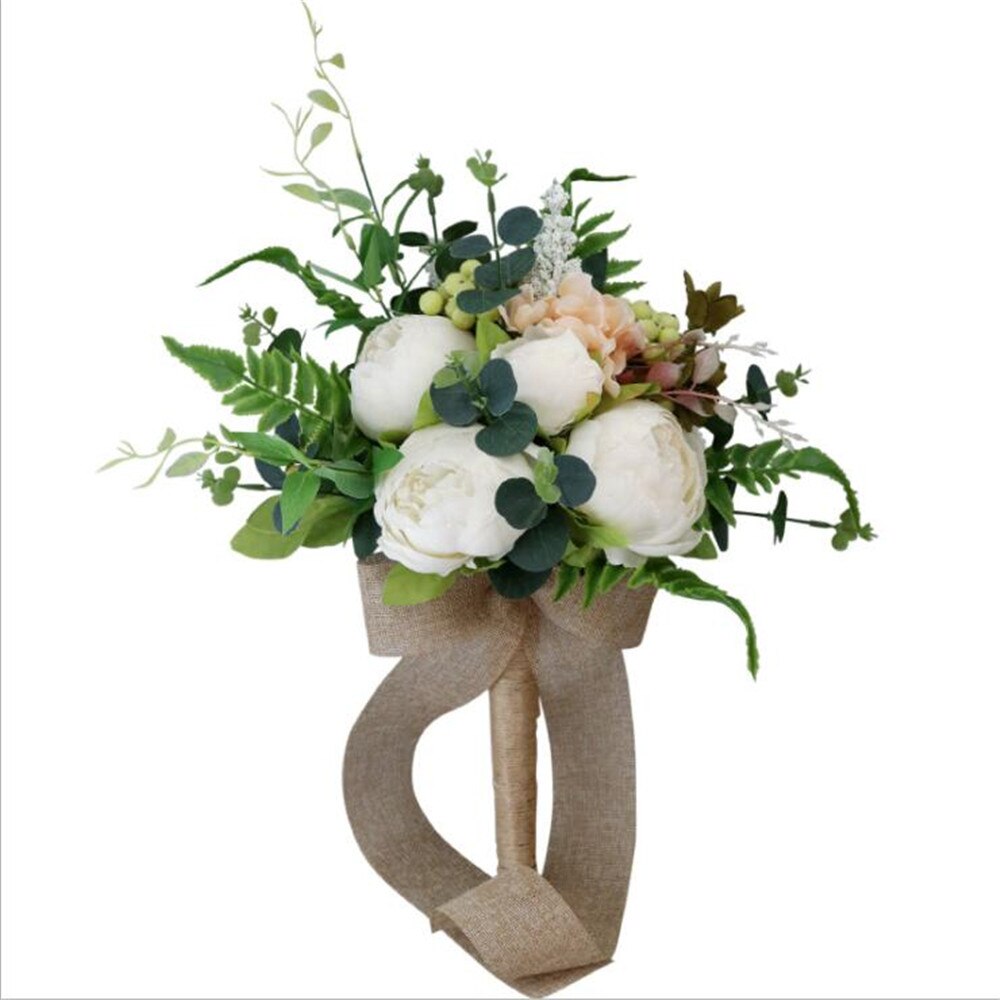 Sesthfar Bruidsboeket Pioenen Rose Elegante Boho Eucalyptus Bruidsboeketten Met Pioen Groen Bruidsmeisje Boeket Bloemen: Default Title