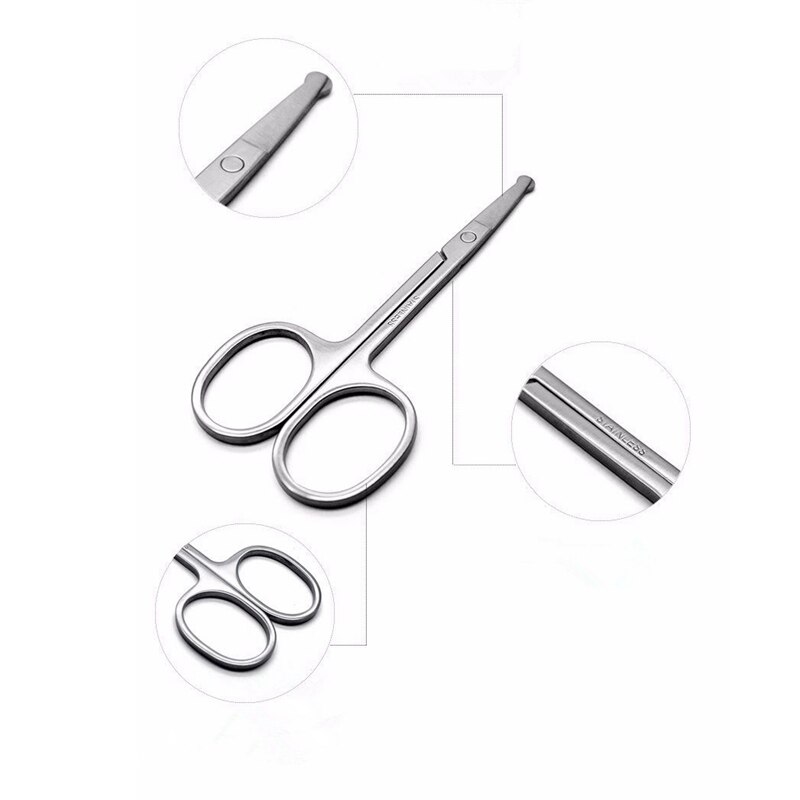 Acero inoxidable con tijeras de punta redonda para pelo, herramientas cosméticas curvadas para maquillaje