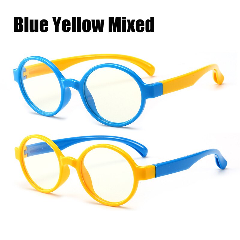 Soolala 2 stk rundt blåt lys blokerende børns briller optisk ramme børn dreng piger computer anti reflekterende briller  uv400: Blå gul blandet