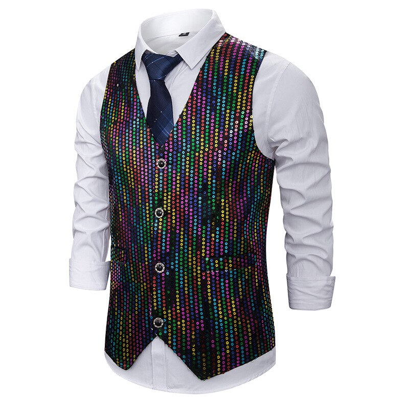 Herre pailletter veste til natklub fest kostumer afslappet dobbeltradet herre vest vest vest jakke slim fit gilet steampunk homme