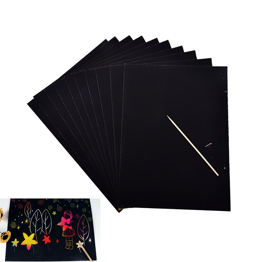 10Sheets 16K Kids Painting Set Scratch Sheets Paper Colorful Magic Scratch Painting Paper With Drawing Stick Pens Scratch