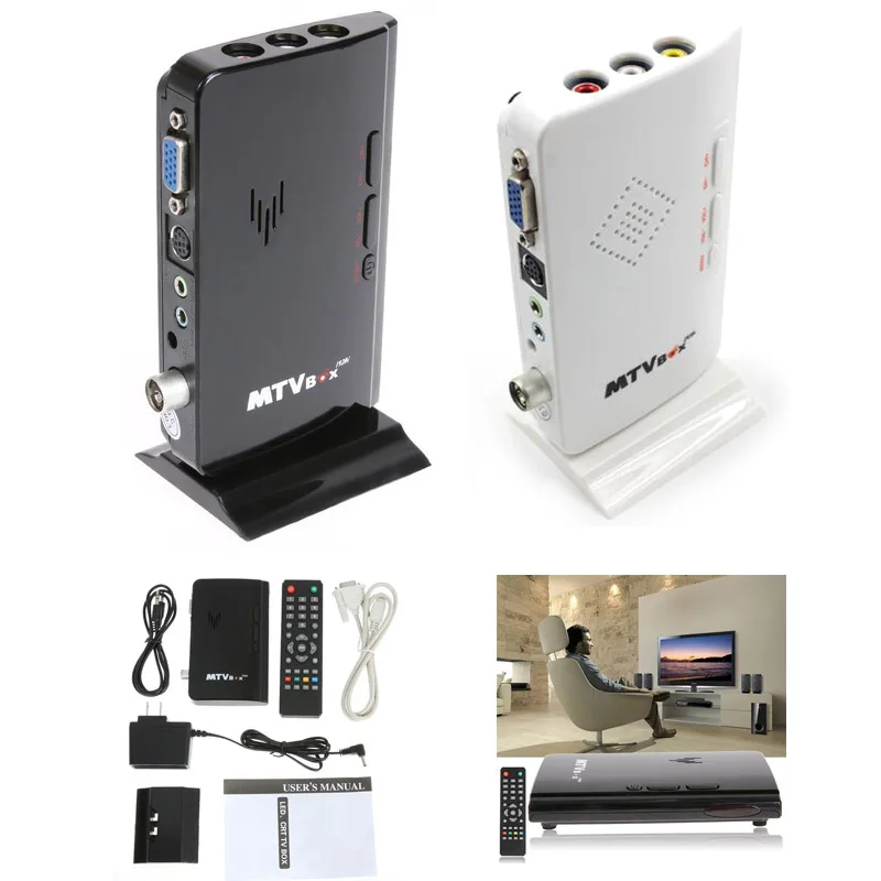 Ein Satz externer TV-Tuner VGA MTV Kasten für LCD-Monitor RF AV zu VGA Empfänger Tuner Konverter Adapter TV HDTV Kasten Unterstützung Kumpel/NTSC
