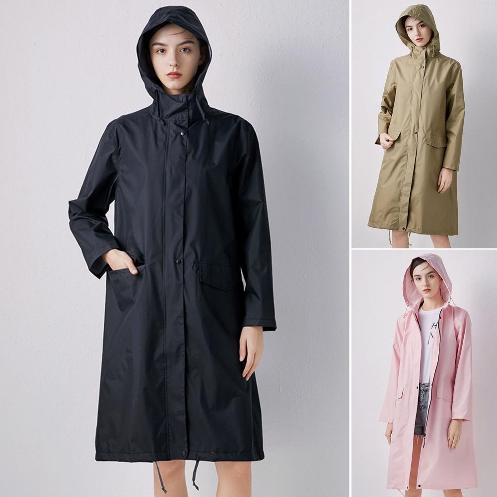 Effen Kleur Hooded Regenjas Waterdichte 210D Polyester Doek Unisex Regen Jas Voor Vrouwen Mannen Outdoor Wandelen Roze/Kaki/zwart