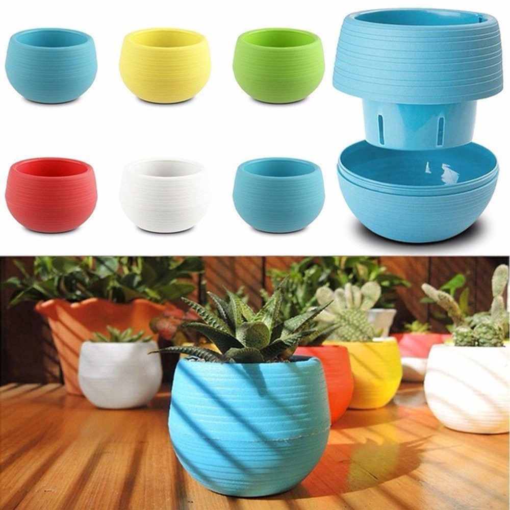 Mini Colourful Round Plastic Plant Flower Pot Garden Home Office Decor Planter Desktop Flower Pots Home Office Decoration#50