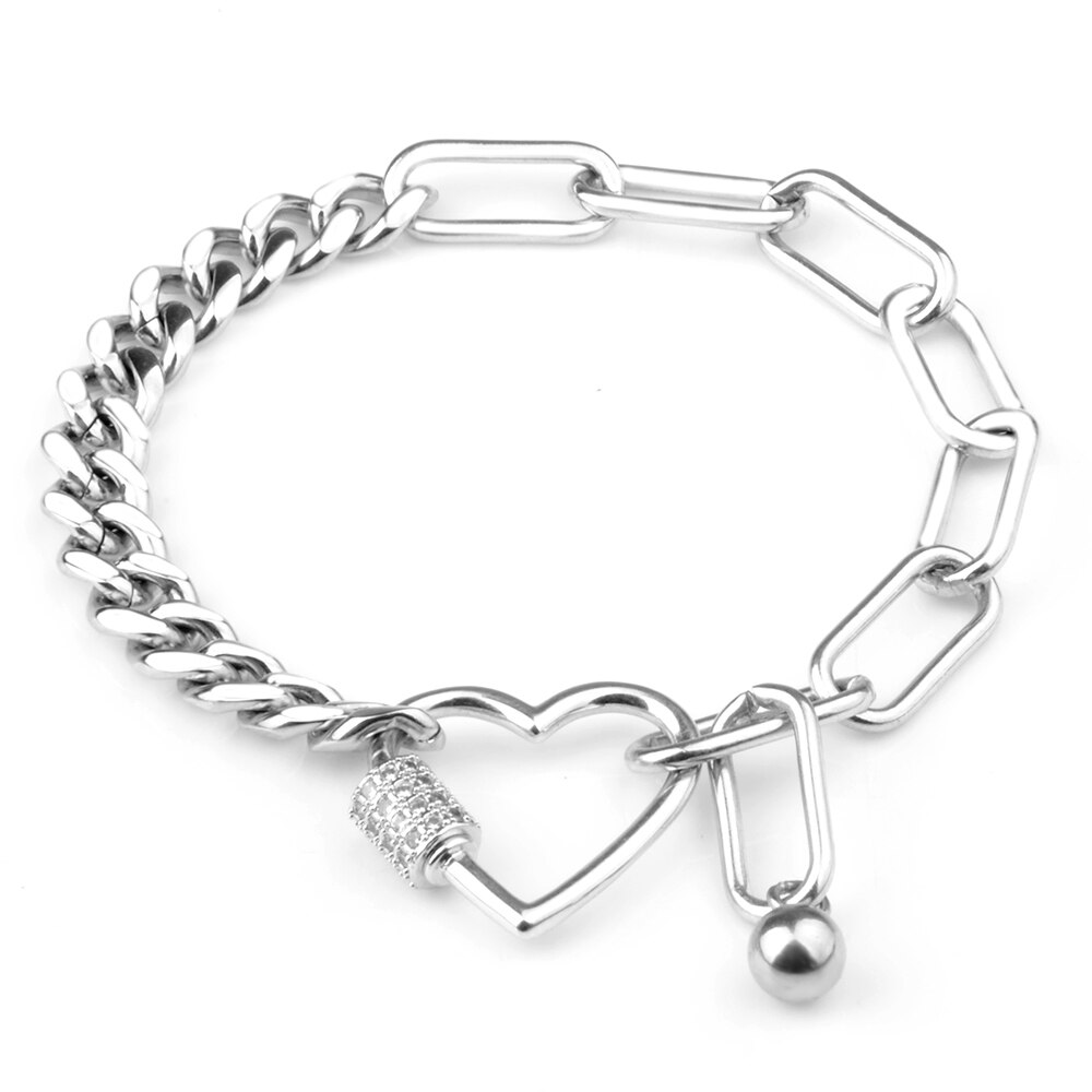 Chanfar Rvs Bohemen Chain Link Armbanden Voor Vrouwen Mannen Punk Hip Pop Liefde Hart Bedelarmband