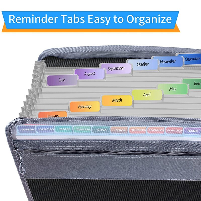 13 Pocket File Folder Storage Rack,File Box Storage Bag,with Zipper, Suitable for A4 Paper, Banknotes,Document Receipt