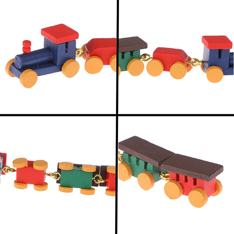 1:12 Poppenhuis Spelen Poppenhuis Decor Actieve Speelgoed Miniatuur Leuke Geschilderd Houten Trein Set Locomotief Compartiment Rijtuigen Speelgoed