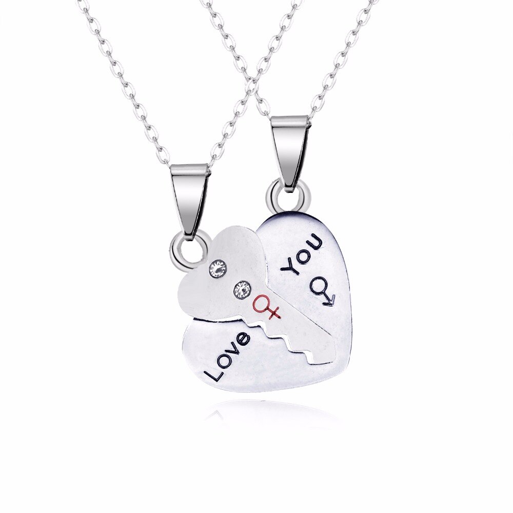 2Pcs Bohemia Sliver Color Key Pendant Necklaces For Womens Lover Couple Jewelry Broken Heart Necklace Valentine N777