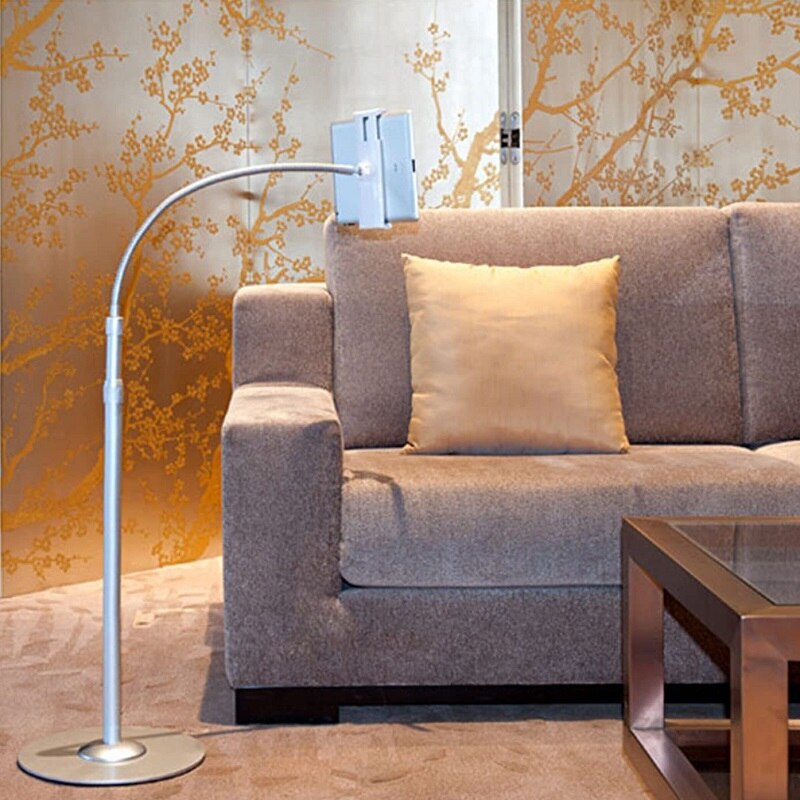 Universal Adjustable Aluminium height-adjustable Gooseneck Floor Stand Fits for iPad/Tablet/Phone Mount Holder