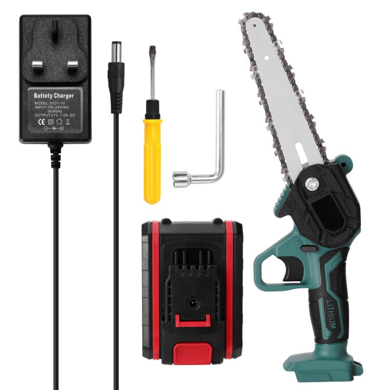 Mini Chainsaw 6/4 Inch Portable Rechargeable Electric Chainsaw 2000mAh Electric Handheld, Splash Guard for Wood Cutting: 6 Inch / UK