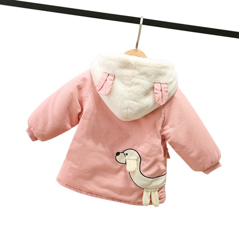 Girls in , the winter pure color embroidery printing cotton-padded jacket coat female baby animals