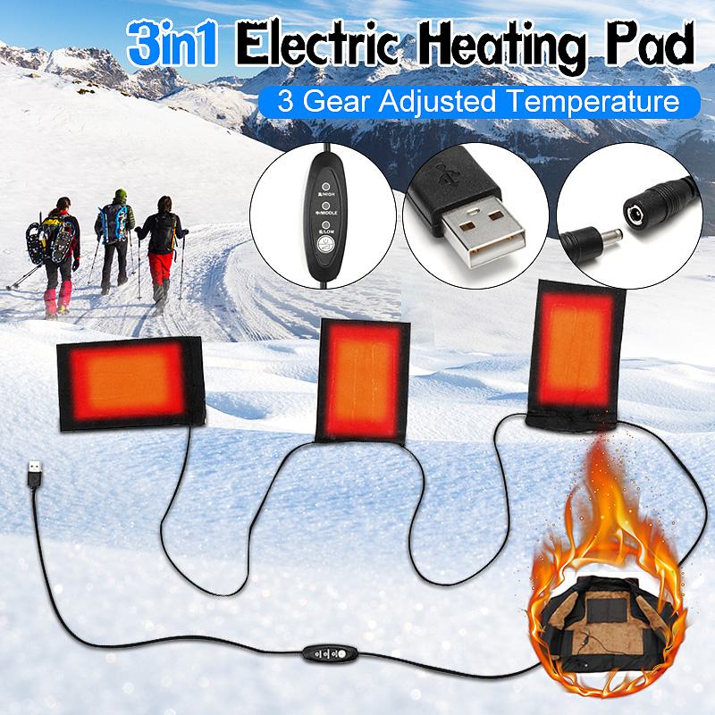 Almohadilla de calefacción eléctrica Usb de 5v 12v con 3 velocidades, temperatura ajustable, calentamiento rápido, almohadilla de calentador de fibra de carbono para chaleco y chaqueta de tela: 3 pads