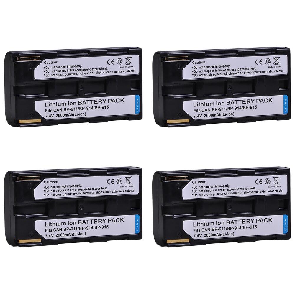 2Pcs BP-911 BP-911K BP-914 BP-915 Battery for Canon BP911, BP914, BP915, E1 E2 E30 ES50 ES6500V, ES7000es, ES7000V, ES8000V: 4x Battery
