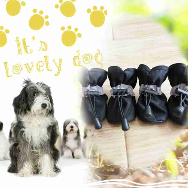 4Pcs Winter Waterproof Pet Dog Shoes Anti-slip Rain Boots Thick Warm Cat Dog Footwear Convenient Drawstring Puppy Shoes