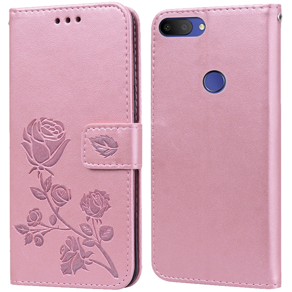 Luksus læder flip bogtaske til alcatel 1s 5024d 1s rose flower pungholder etui telefon cover taske