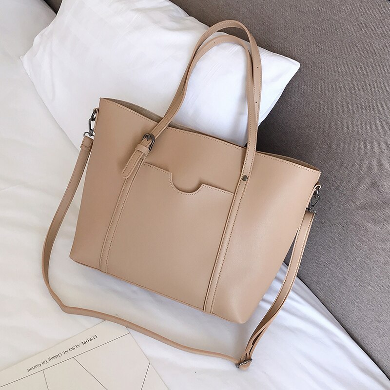 Store kvinder håndtaske læder kvinder skuldertasker kvinder messenger tasker damer afslappet tote tasker cross body taske kvinde: Khaki