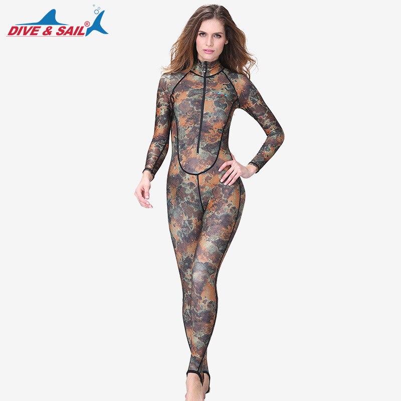 Dive&amp;Sail Rash guard Swimming Suit spearfishing Spandex couple Camo Skin DIVE One piece UV proction Men Women Surfing suit: LS726B No hood women / M