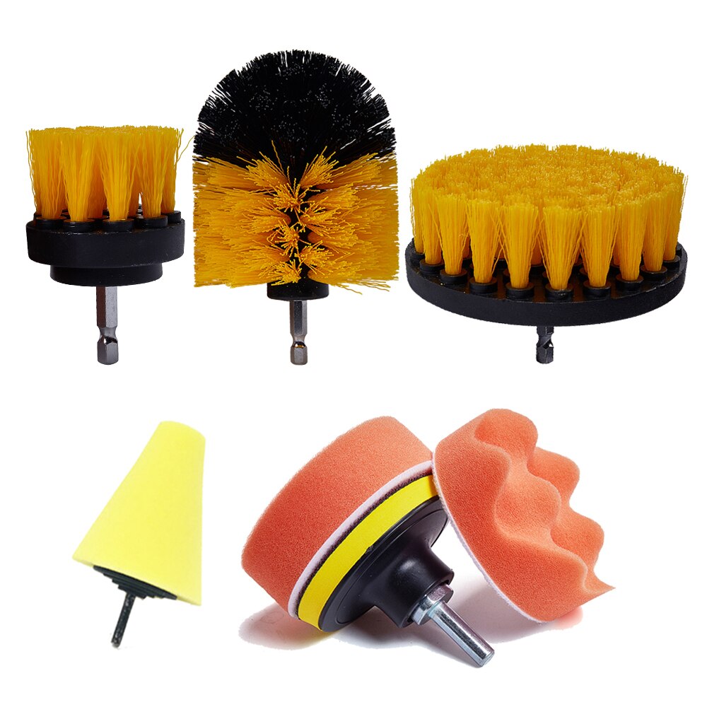 Juego de cepillos para cepillo de limpieza con motor esponjas para pulir el coche, Herramientas de limpieza de baño y lavado de ruedas para el coche, 7 Uds.