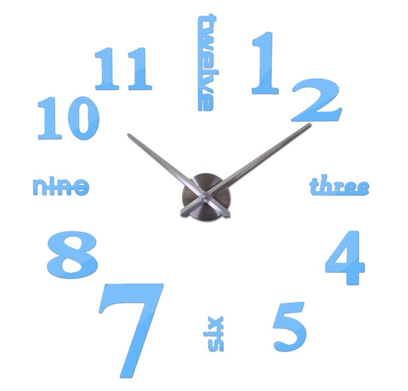 Rushed Metal modern style watches limited big wall clock Quartz mirror wall sticker diy decor living room: sky blue / 37inch