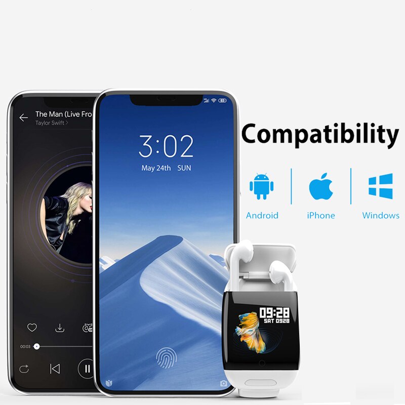 Draadloze Bluetooth Stereo Oordopjes Hartslagmeter Sport Headset En Horloge Combo Voor Ios Android