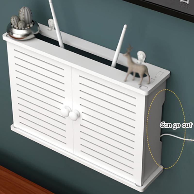 Storage Box Wireless Wifi Router Wall Hanging Plug Board Bracket Cable Organizer Livingroom Wood PVC Panel Shelf DIY Home Decor