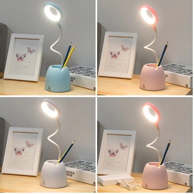 Led bureaulamp oogbescherming leren drie-blok touch opladen schat penhouder studentenhuis oogbescherming bureaulamp